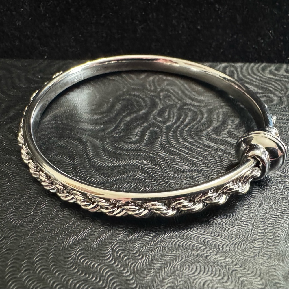 Silver Rope Style Sparkling Engraved Rope Design Bangle Bracelet